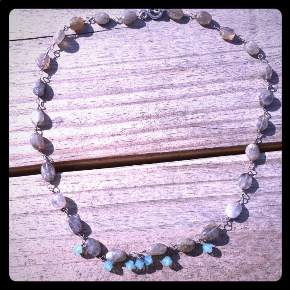 Labradorite & aqua bead accent necklace